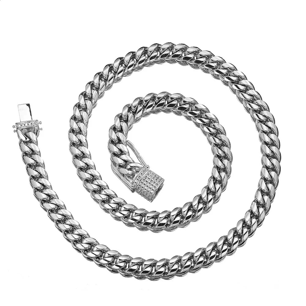TOPGRILLZ Necklace Bracelet Set 8101214MM STAINLESS STEEL Gold Miami Cuban Curb Chain Hip Hop Fashion Jewelry Gift For Men 250529
