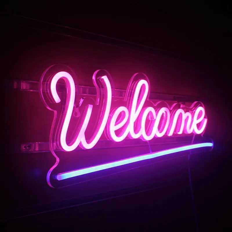 Welcome Sign Neon LED Night Lights for Shop Store Restaurant Bar Bedroom Home Room Wall Hanging Decor Power USB Neon Lights XJ250602