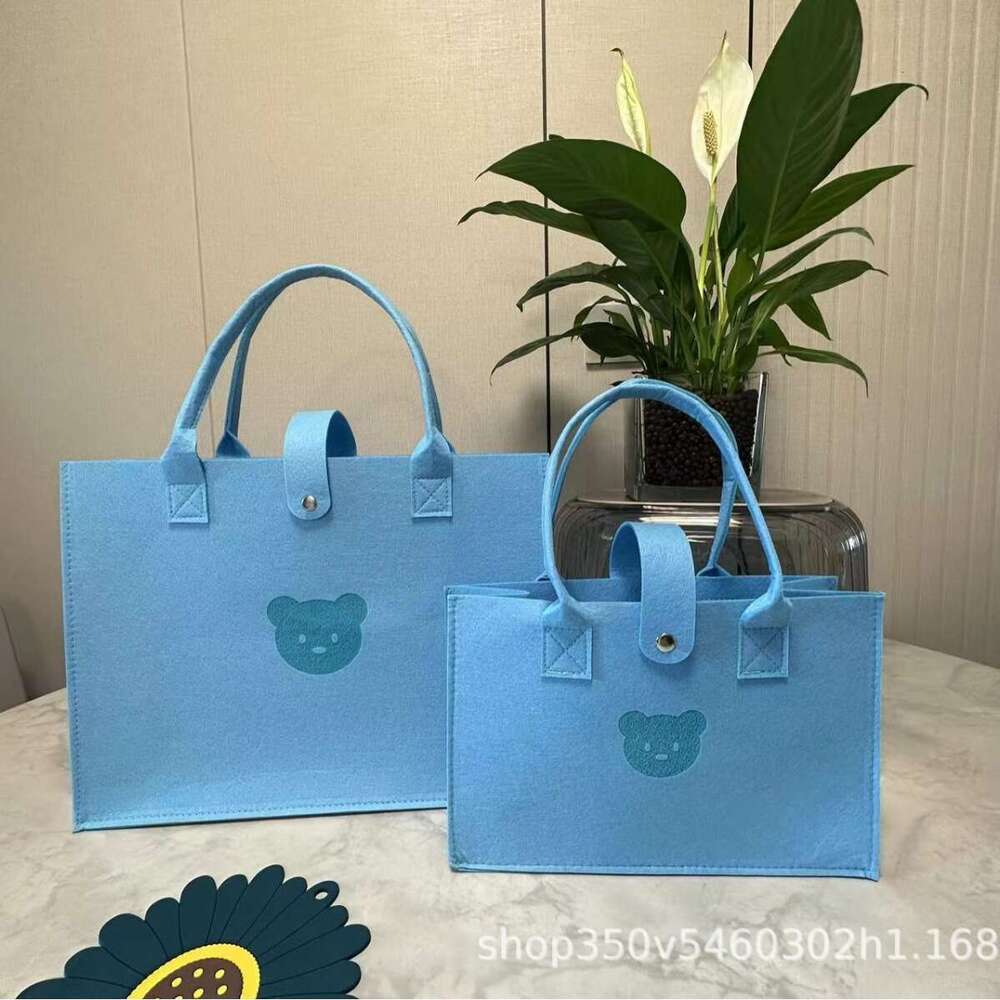 Trendy New Bear Felt Tote Simple Cute Cartoon Handbag Large Capacity Solid Color Shopping Bag