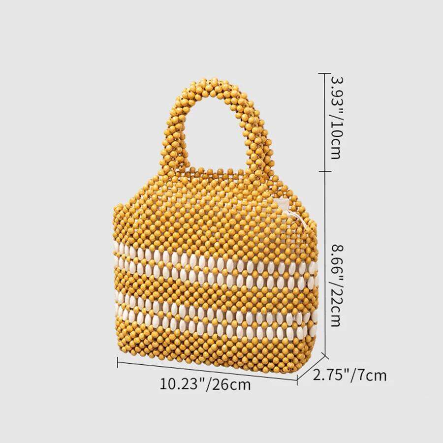 Summer Wooden bead totes holiday beach hollow out bag Leisure travel handbag hand woven patchwork clutch purses for woman party