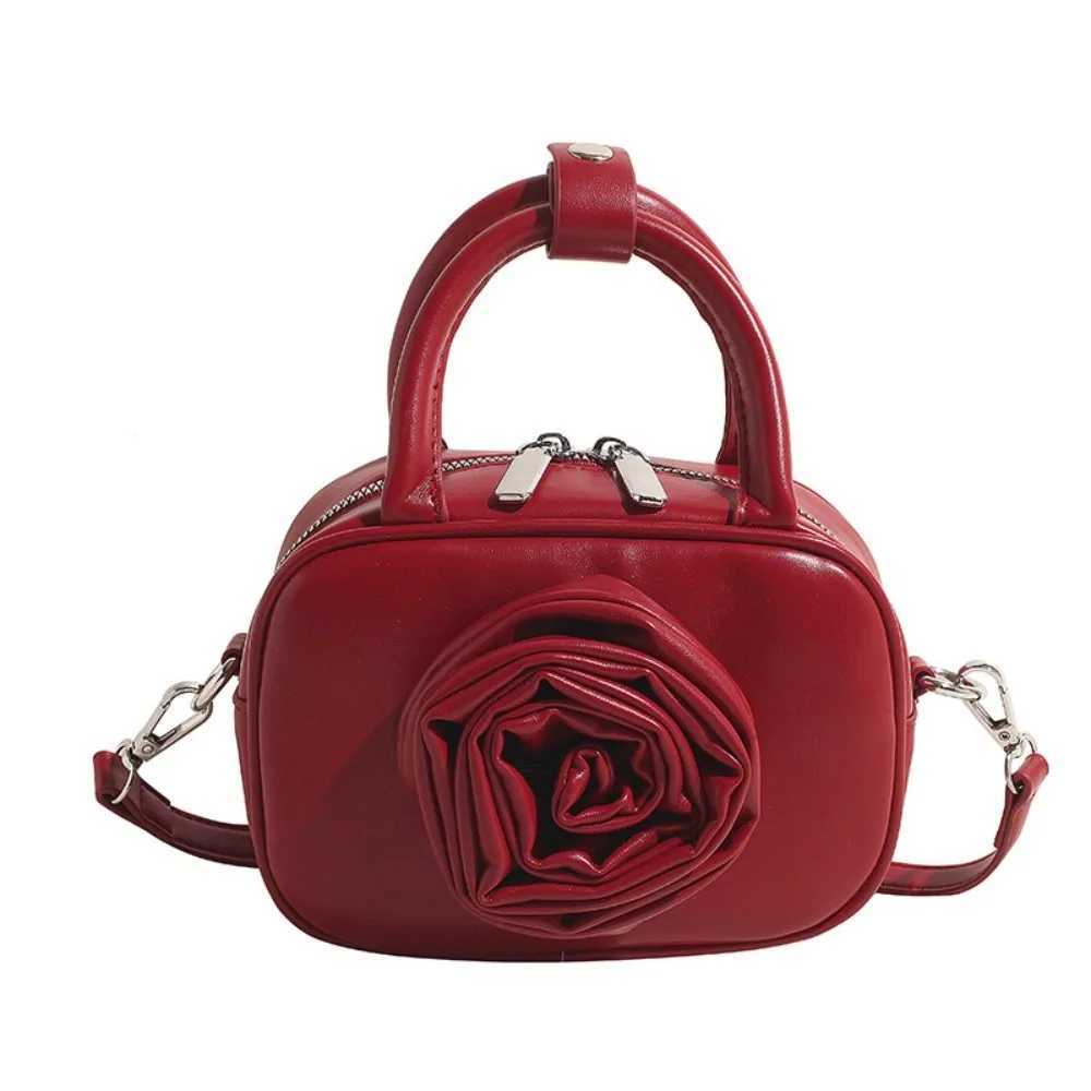 PU Leather Rose Flower Bowling Bag Single Shoulder Solid Color Silver Handbag Korean Style Purse PU Crossbody Bag Underarm W250602