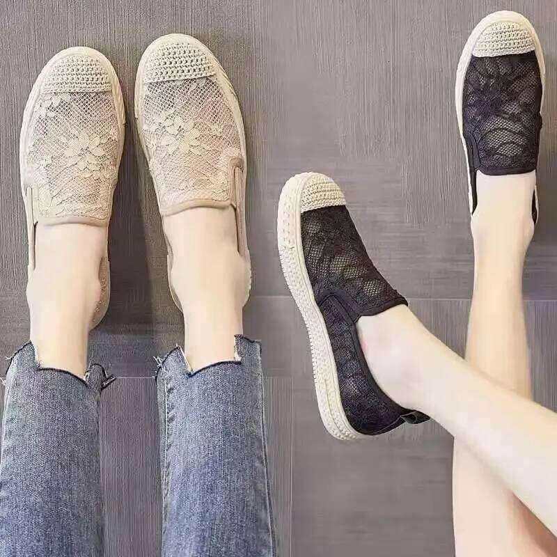 Flat Sneakers Athletic Women Footwear Mesh Breathable Canvas Low Black Ladies Shoes Sports Cotton Designer Sale 39 Korean A Shoe