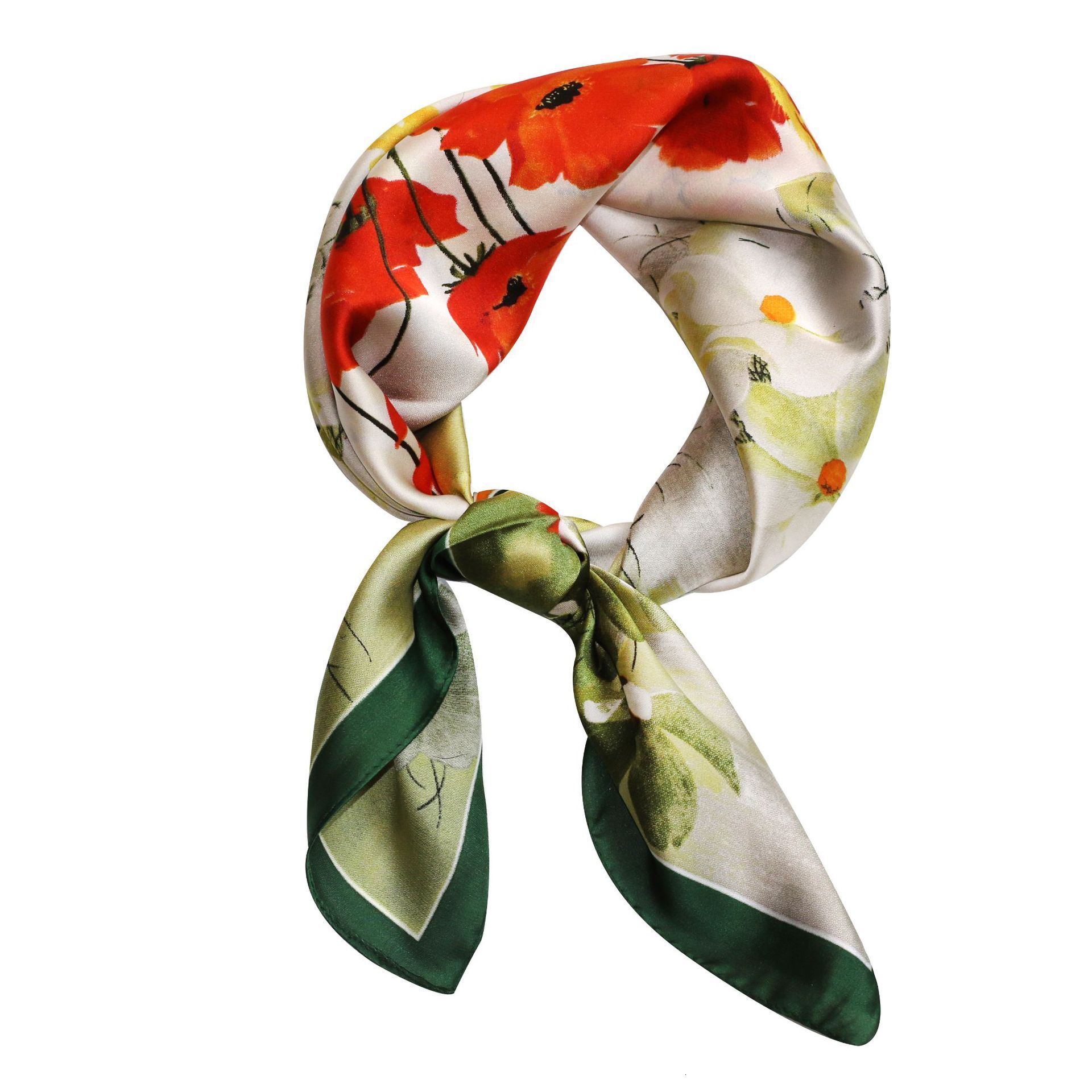 Green Versatile Faux Silk Spring Commuter Korean Fashion Professional Women Small Neck Scarf