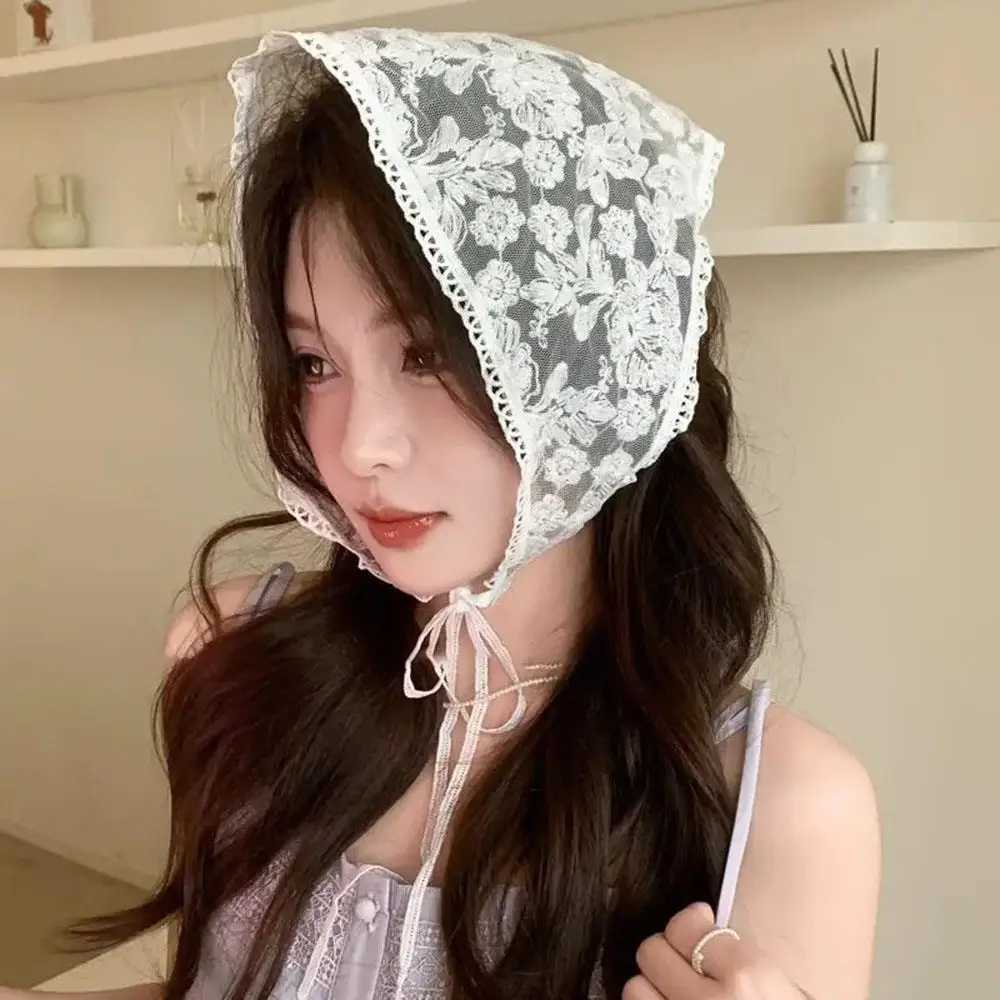 Retro Lace Bandana Headband Floral Hair Scarf Bohemia Triangle Headscarf White Hair Bands for Women Girls Fashion Sweet Kerchief W250602