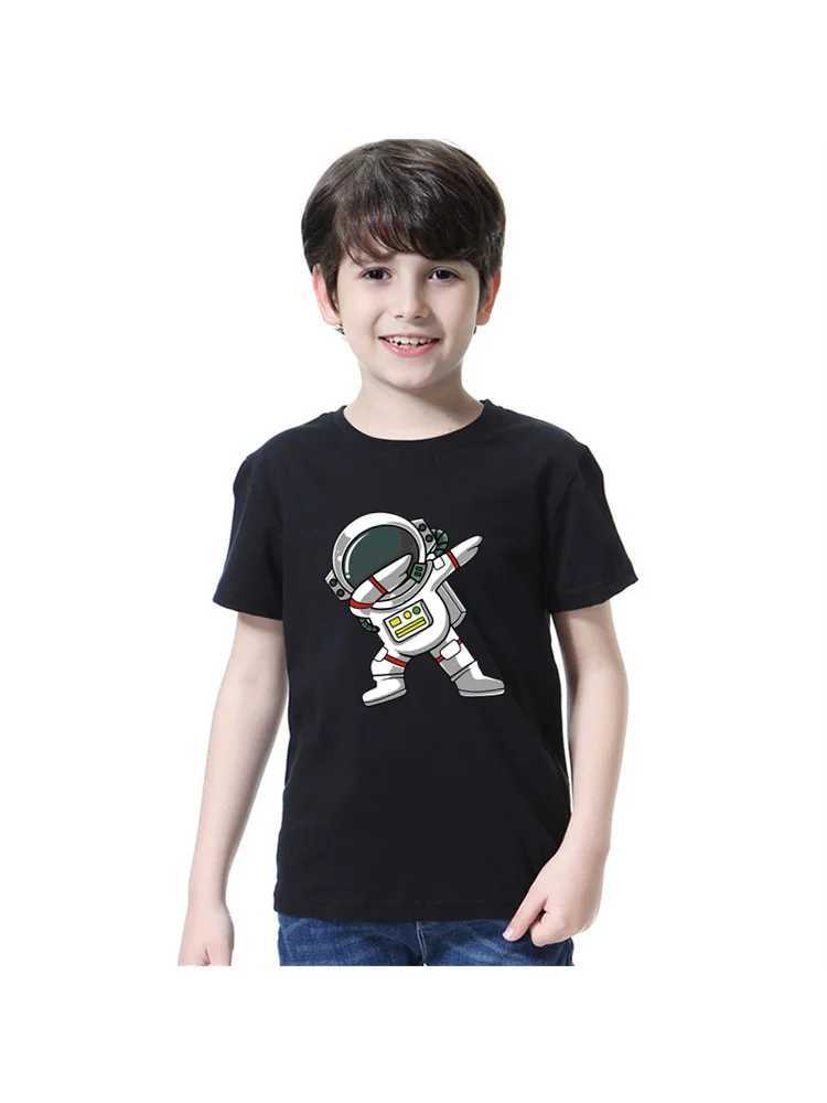 2024 New Children Summer Tops Astronaut Cartoon T-shirt Baby Boys Short Sleeves Shirt 3-14T US Size Clothing T250603
