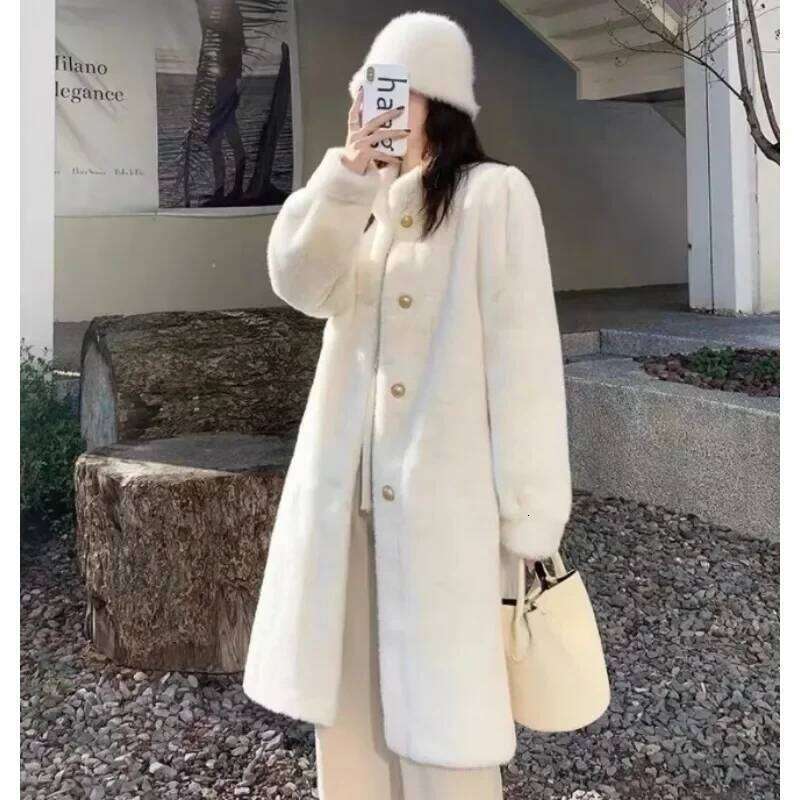 Winter Imitation New Stand Collar Single Breasted Super Warm Thickened Medium Long One Fur Mink High-end Coat