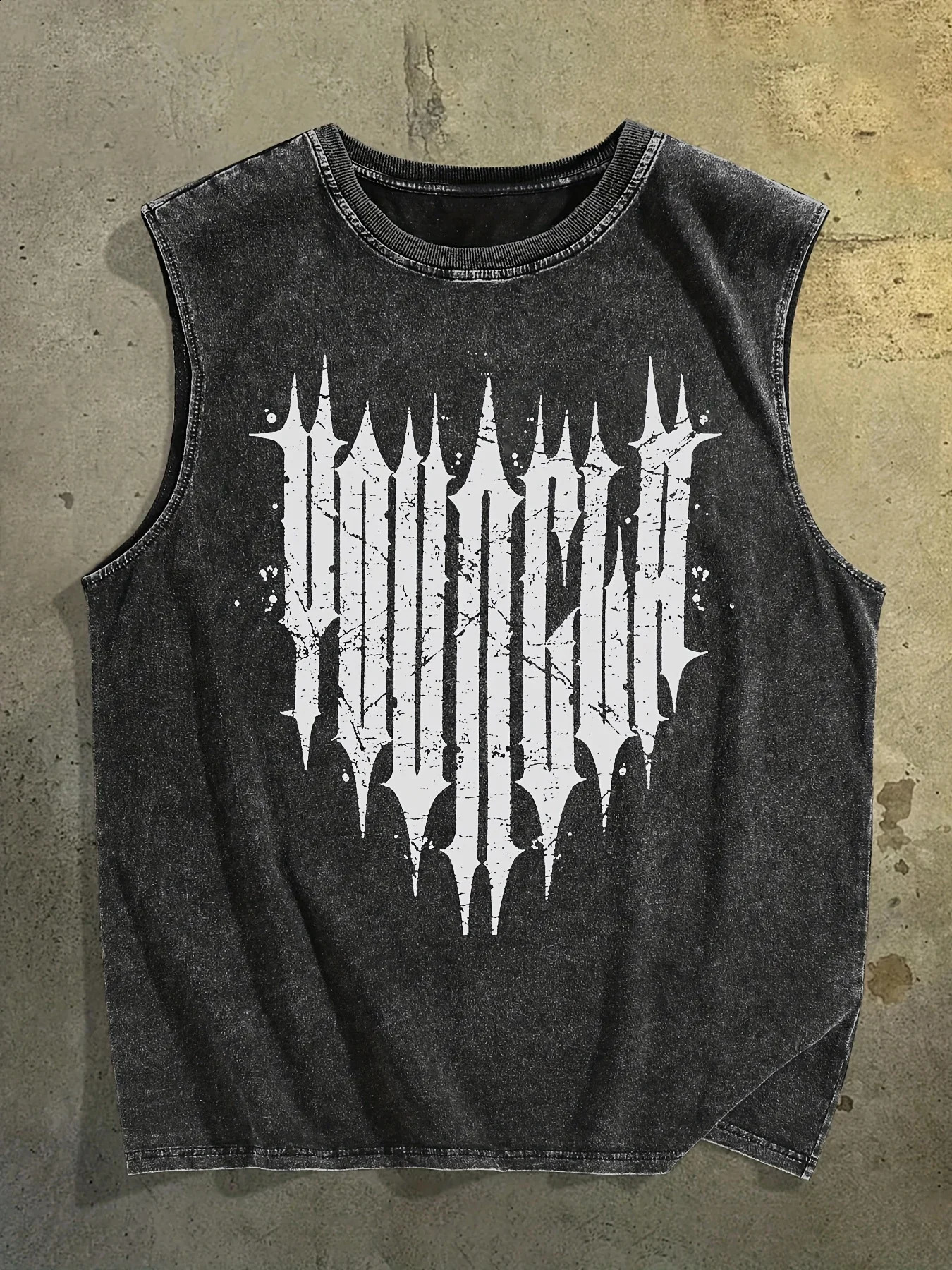 Gothic Font Patternprinted Vest Old MenS Washed Waistcoat Indoor And Outdoor Wearable Clothes Street Life Academic Style 250527