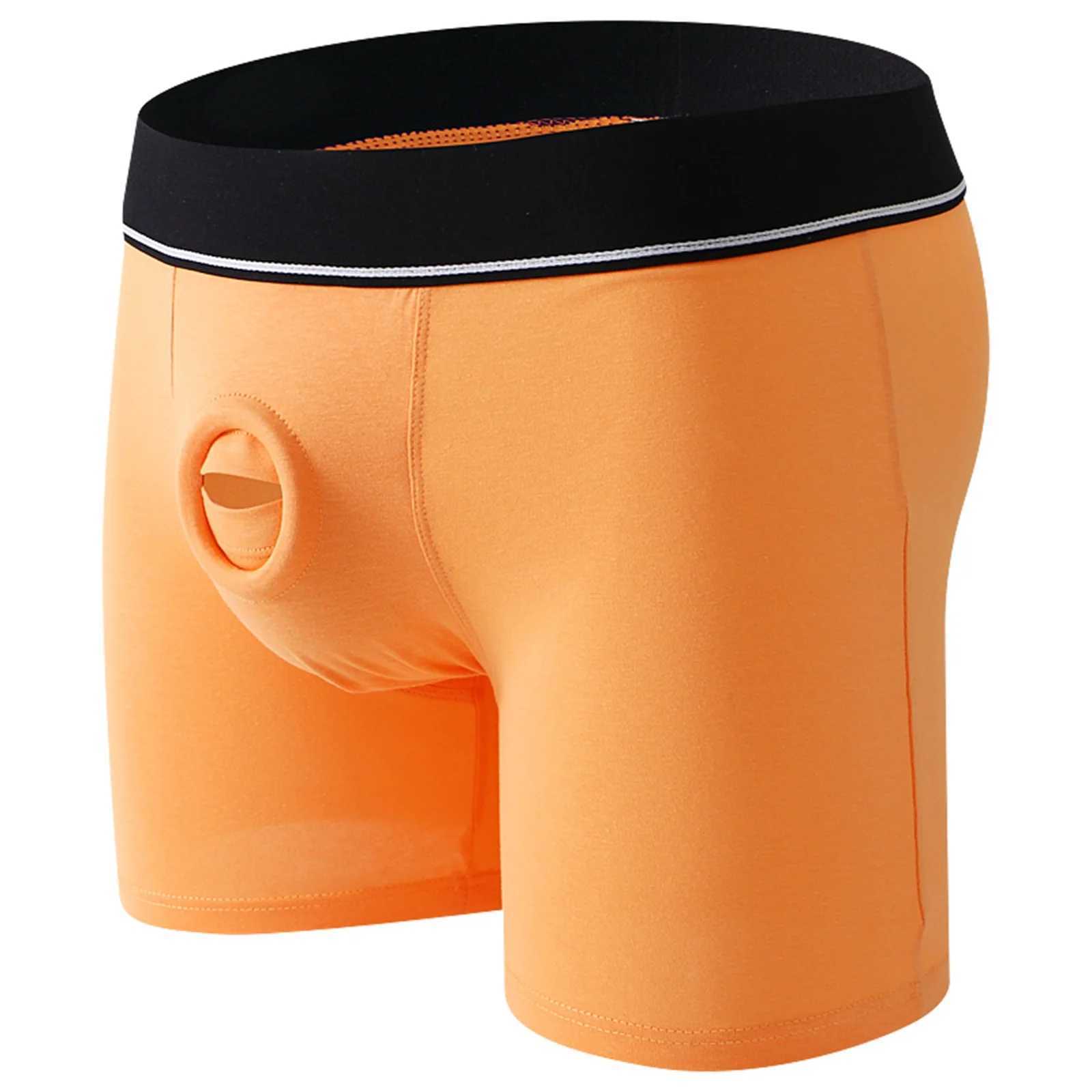Cock Ring Men Sexy Penis Hole Boxers Cockring Man Shorts Underwear Cotton Panties Open Pouch Underpants Long Boxershorts W250603