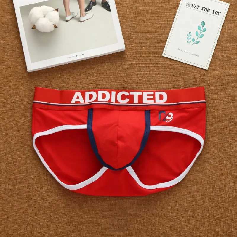 Addicted Mens Korean Alphabet Cotton Low-rise Underwear Elastic Briefs W250603
