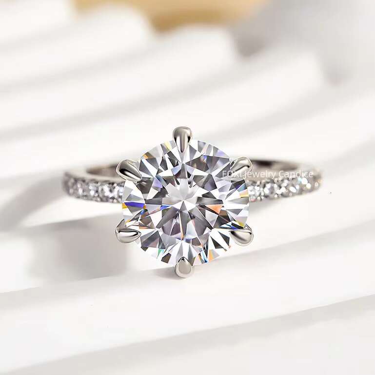 Hot Sale Valentines Day Classic Six-Claw Moissanite Ring S925 18K Gold Inlaid High Quality Classic Jewelry