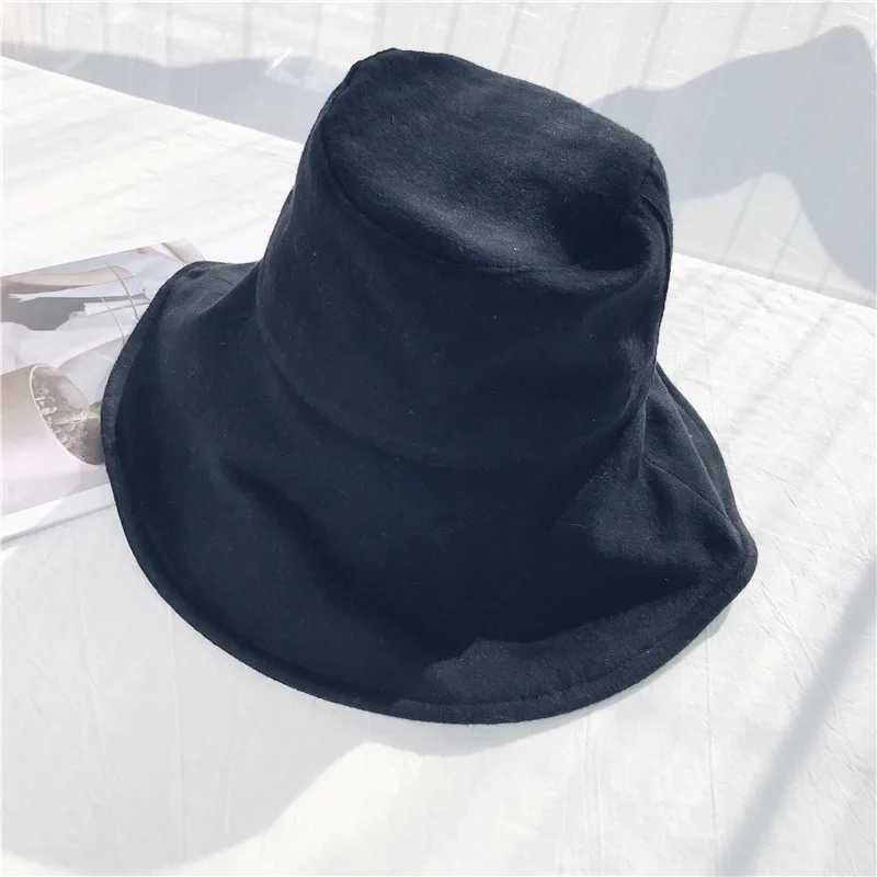 Wholesale 12cm Wide Brim Bucket Hat Women Outdoor Summer Foldable Big Brim Sun Hats Large 100% Cotton Panama Bob W250602