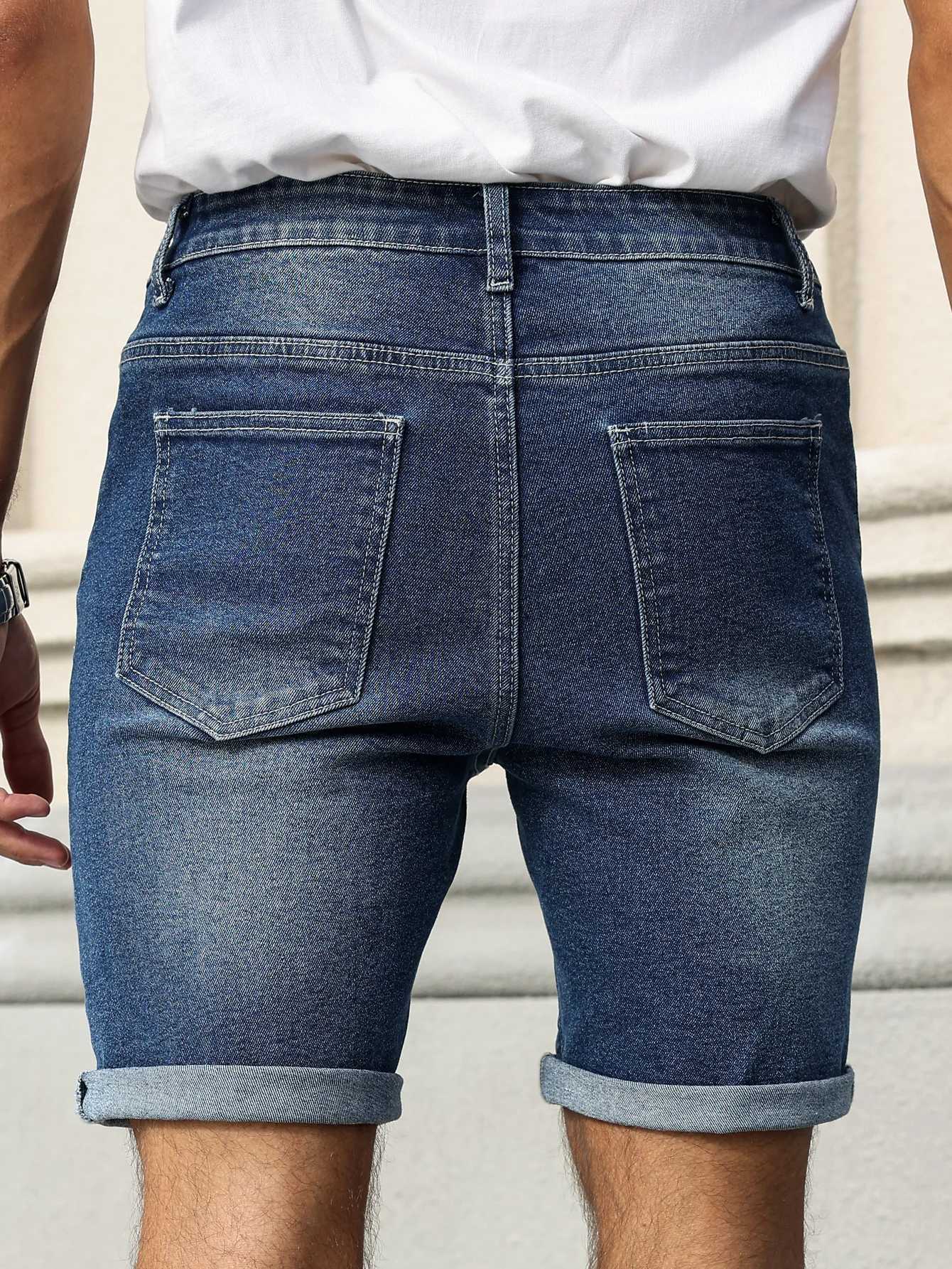 Mens Summer Denim Shorts with a Blue Retro Texture. The style is simple casual and street-style. T250603