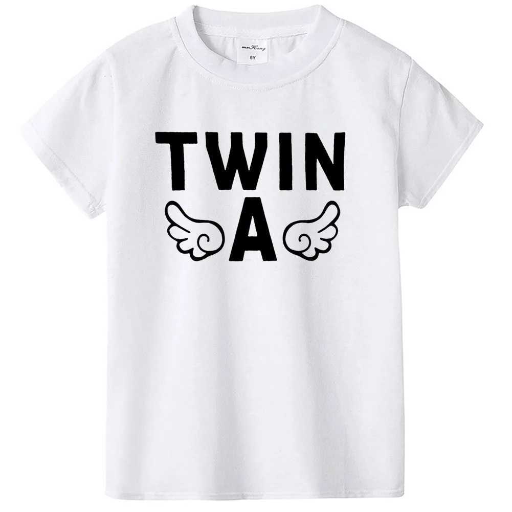 Twin A Twin B White Baby Kids Short Sleeve T Shirt Boys Girls Summer Twin Toddler Tops Tees Friends Twin Kids T-shirts T250603
