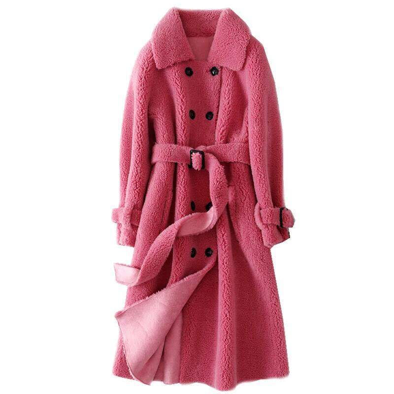 Autumn Winter Women Wool Fur Coat Korean New Fashion Button Pocket Granules Sheep Shearing Jacket Ladies Long Overcoat Tide H477