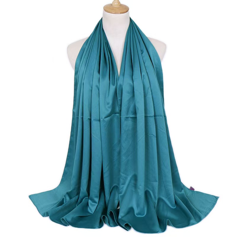 T872 popular curled solid color satin ladies solid color silk scarf satin monochrome silk satin neck shawl long scarf
