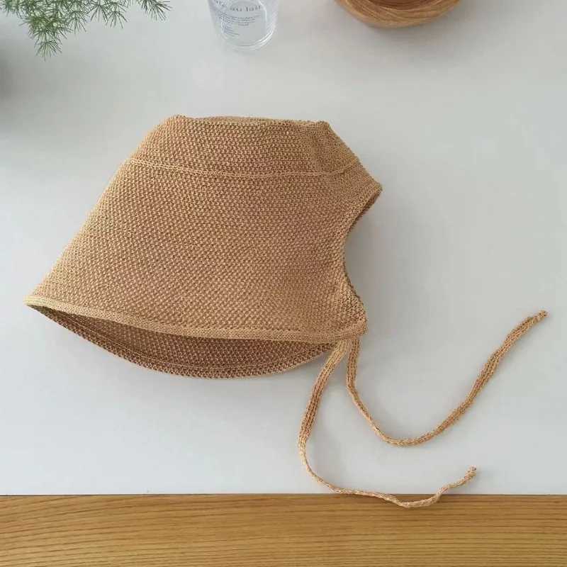 Korean Ins Solid Color Casual Versatile Cotton and Linen Loli Hat Spring and Summer French Flat Top Big Brim Bucket Hats Women W250602