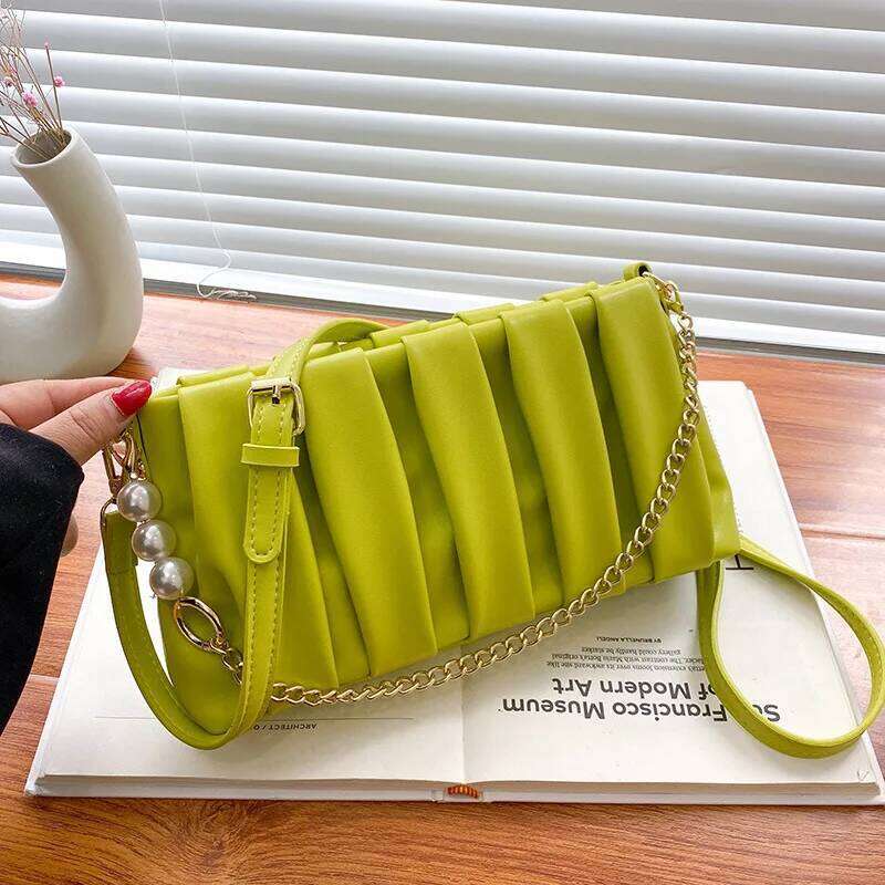 Trendy 2025 Korean Version Pleated Small Square Shoulder Bag - Ins Popular, Versatile Armpit Carry for Women