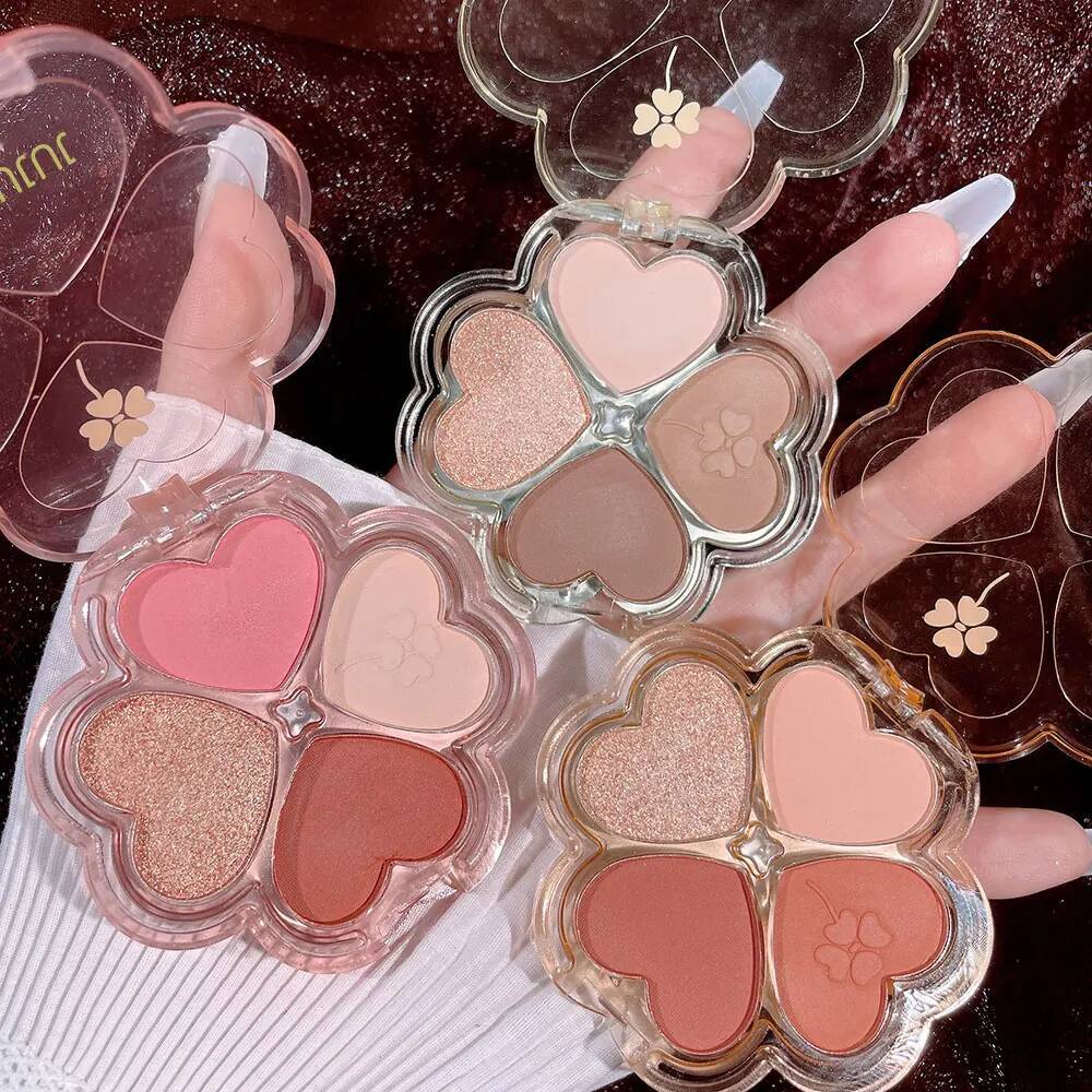 Lucky Clover Palette, Daily Earthy Color, Fine Glitter, Pearlescent Matte, Pure Lust Four-Color Eyeshadow Palette