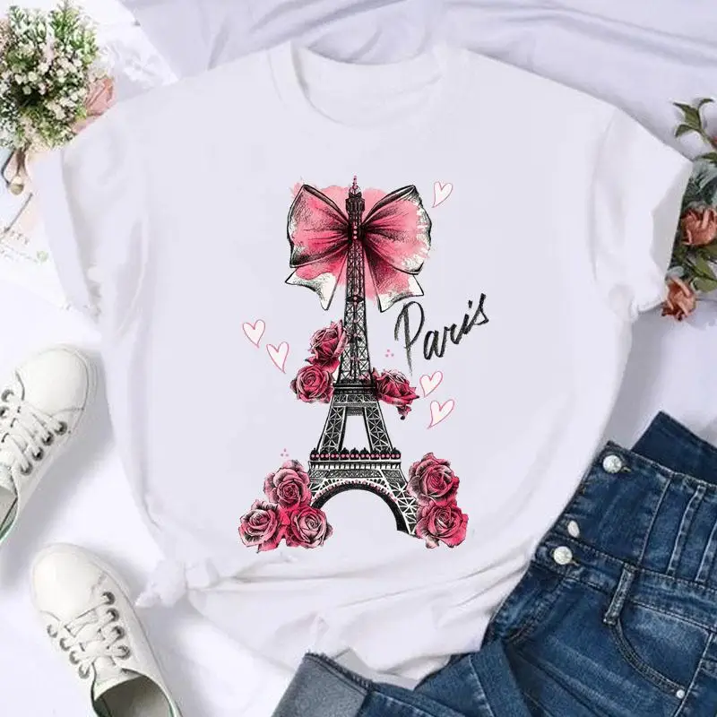 Short Sleeve Butterfly Bow Sweet Flower Fashion Summer Women Print Designer T Shirt Female Casual Top Tshirts Cartoon Graphic Tee T-Shirt