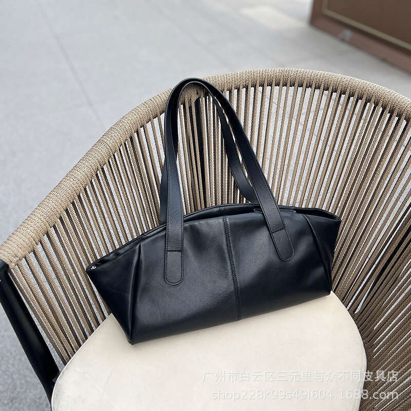 High End French Underarm Soft Top Layer Cowhide Commuter Professional Dong Jie Same Style Large Capacity Shell Bag