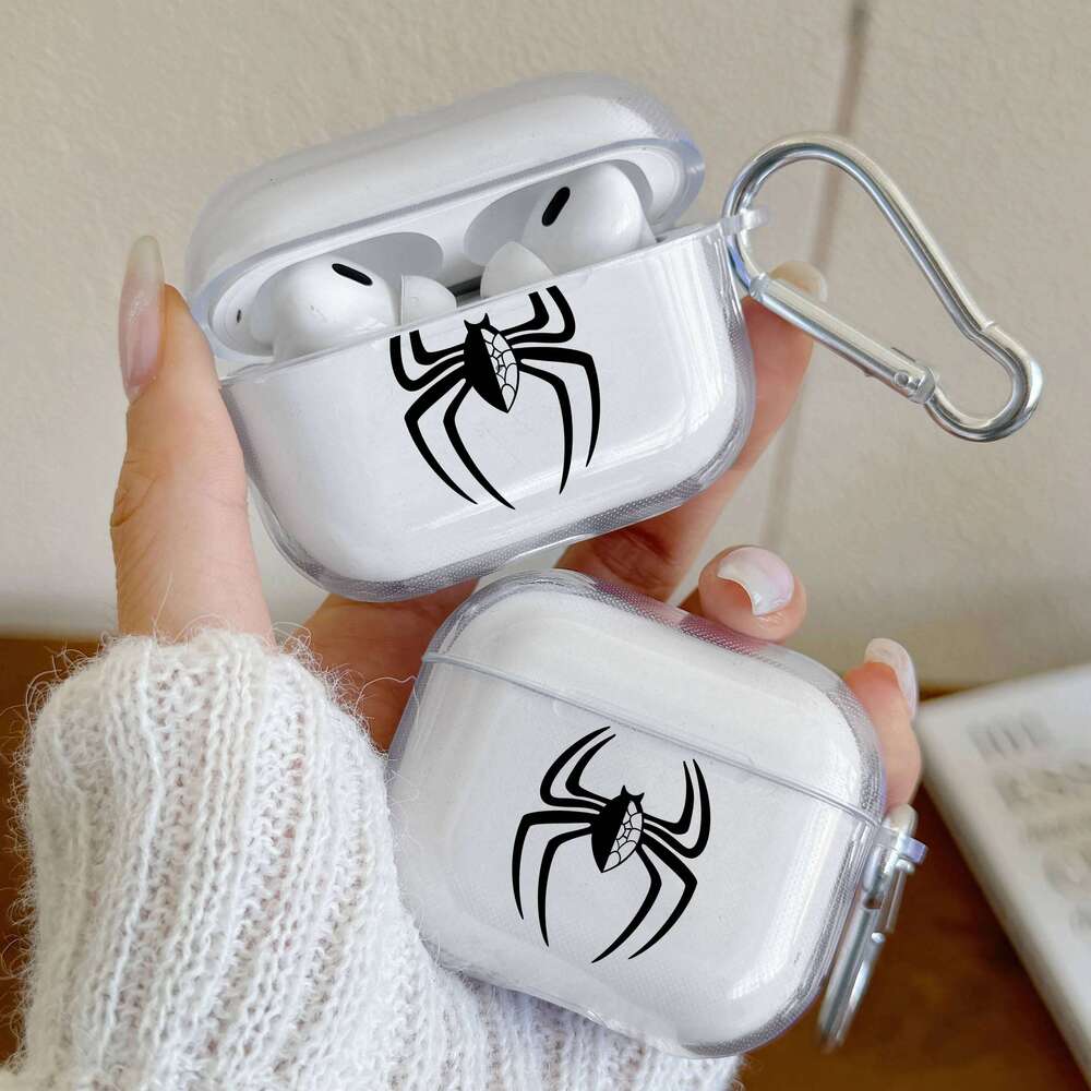 Wireless Bluetooth Case For Pro/Pro2 Clear TPU Spider Texture Earphone 4/3 With Keychain Protector Cover