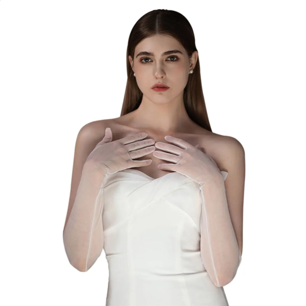 WG099 Elegant Wedding Bridal Gloves Soft Tulle White Long Brides Bridesmaid Gloves for Women Pageant Perform Prom Parties 250530