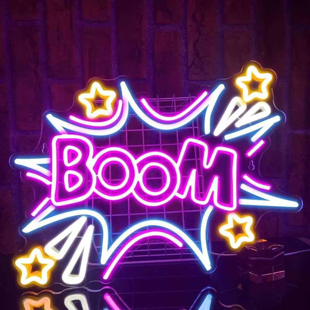 Boom Neon Sign Cool Neon Sign for Wall Personalized Neon Lights USB Powered Bedroom Restaurant Bar Party Decoration Birthday XJ250602