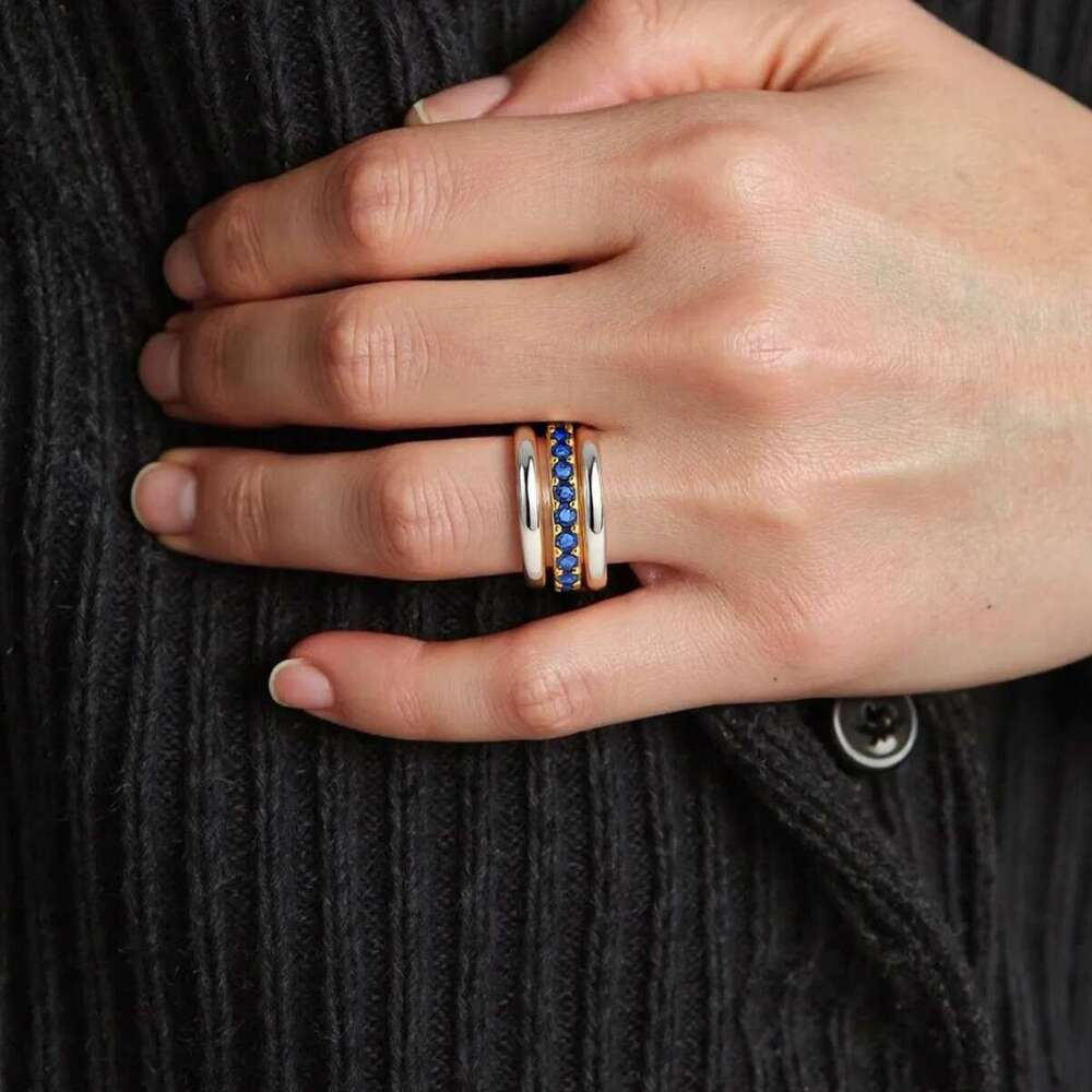 ring hot selling real gold plating inlaid blue 5a zircon highend fashion jewelry to stack with bracelet