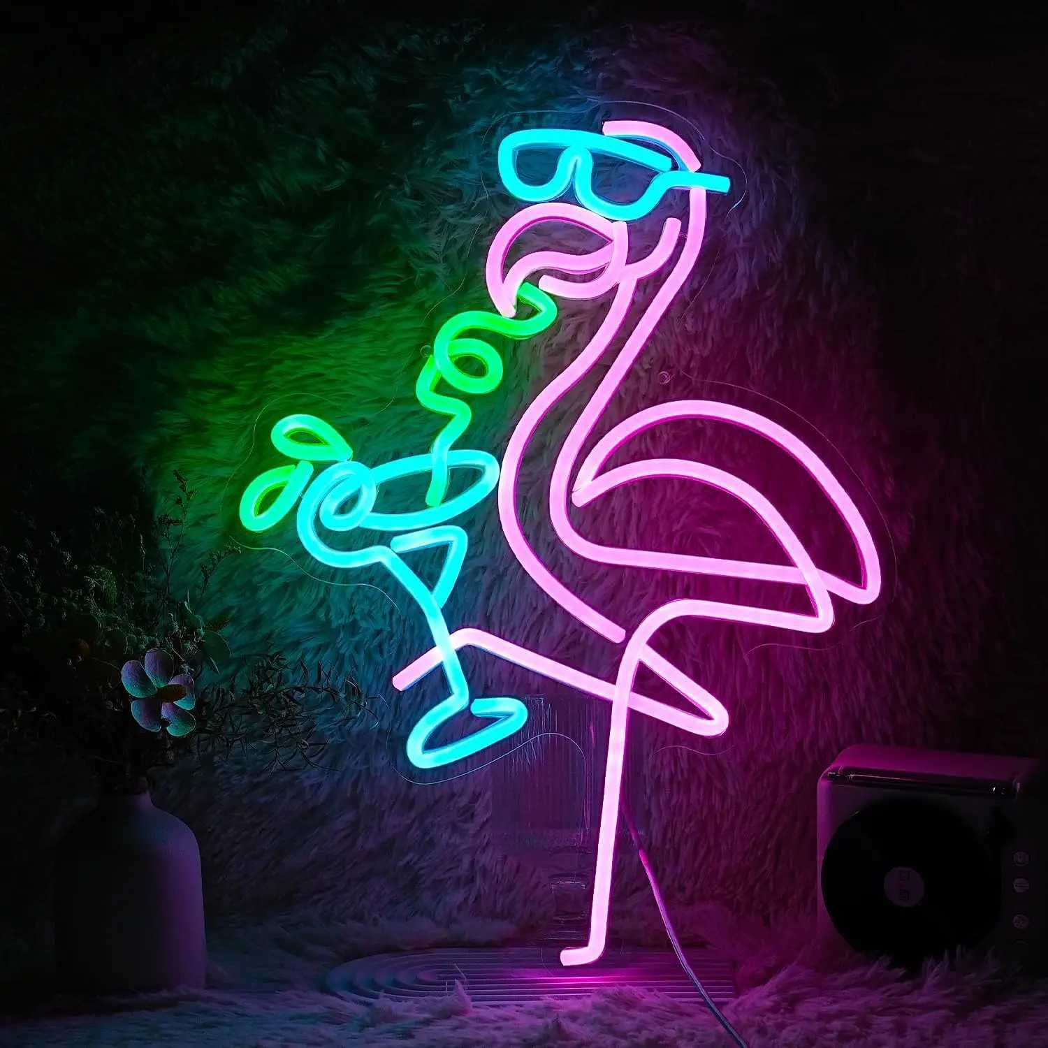 Flamingos Drink Neon Sign USB Powered LED Dimmable Neon Light for Living Room Kids Room Bar Club Wall Decor Personalized Gift XJ250602