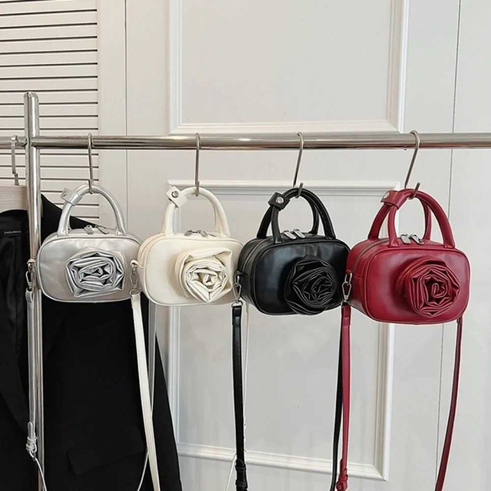 PU Leather Rose Flower Bowling Bag Single Shoulder Solid Color Silver Handbag Korean Style Purse PU Crossbody Bag Underarm W250602