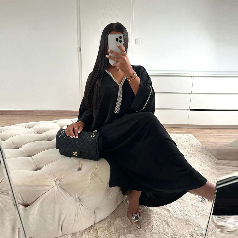 Mq073 New Metal Inlaid Fashion Versatile Dress Batwing Sleeve High-End Robe B5