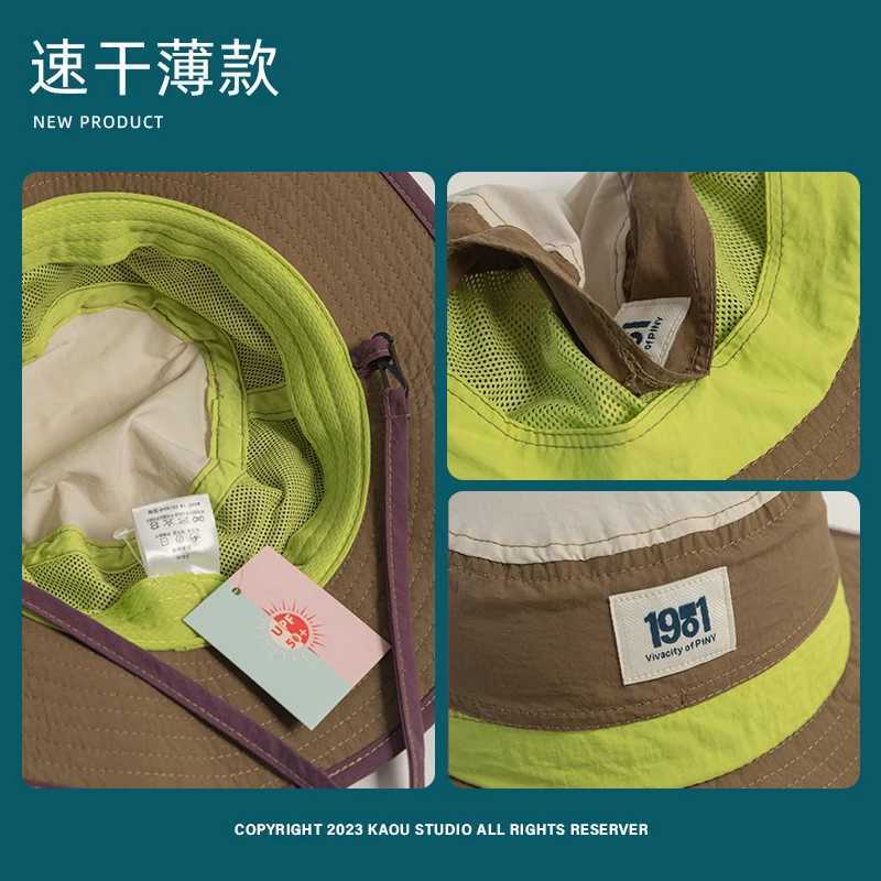 Retro Color Matching Strap Bucket Hats for Men and Women Summer Outdoor Quick-drying Breathable Thin Sunscreen Parent-child Cap W250602