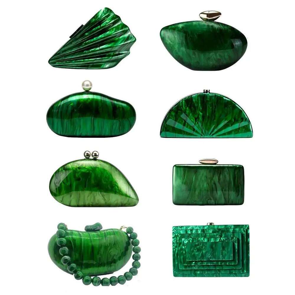 Marble Green 2025 Pearl Acrylic Women Shell Box Clutches Gift phone bag Evening Minaudiere Bags Wedding Bridal Handbags Party