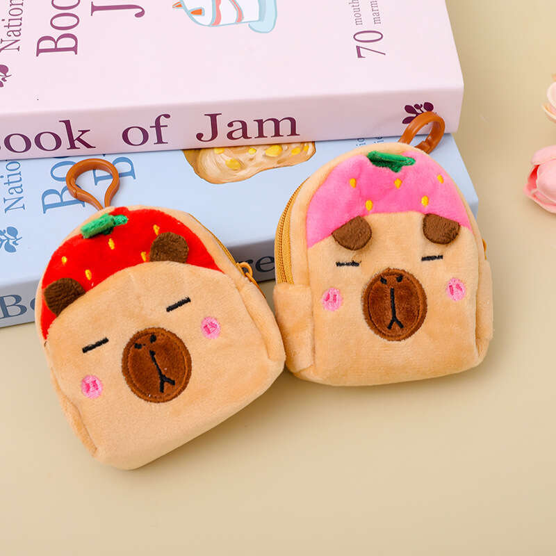 Fruit Style Capybara Cute Cartoon Plush Coin Purse Lipstick Storage Square Small Backpack