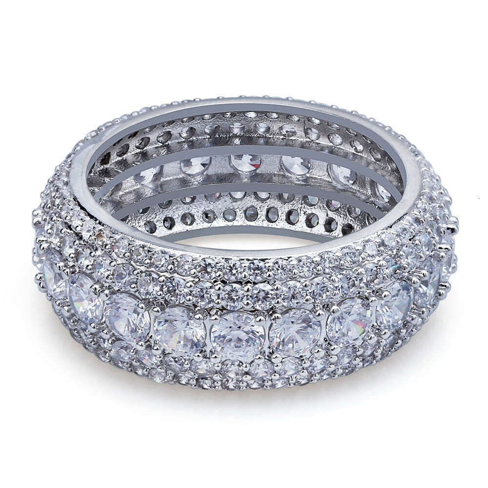 Micro Paved Five Rows Full Zircon Trendy Hip Hop Men's Ring