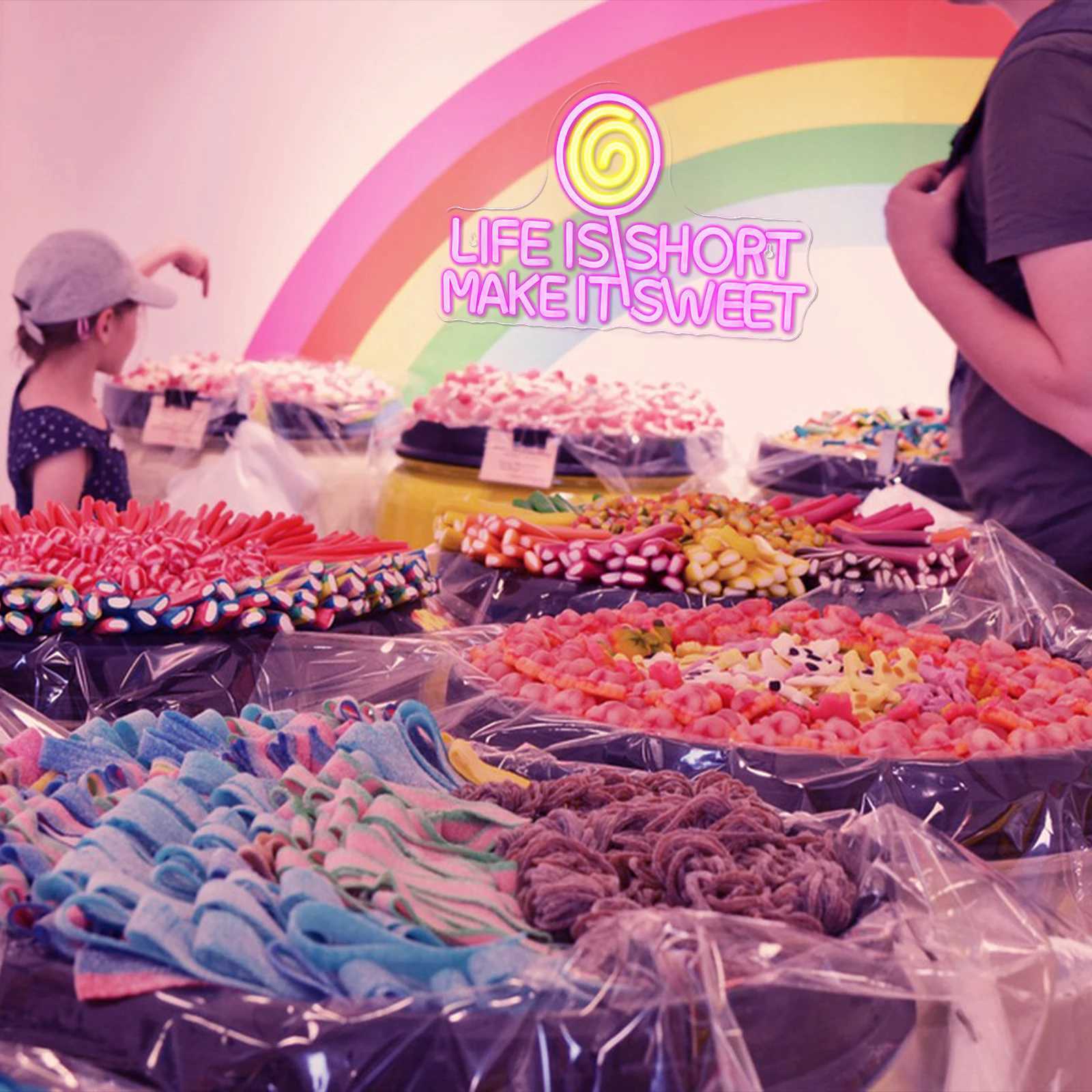 Life Is Short Make It Sweet Neon Signs LED Light Up Sign Shop Sign Candy Art Neon For Room Decoration Dessert Shop Dimmable XJ250602