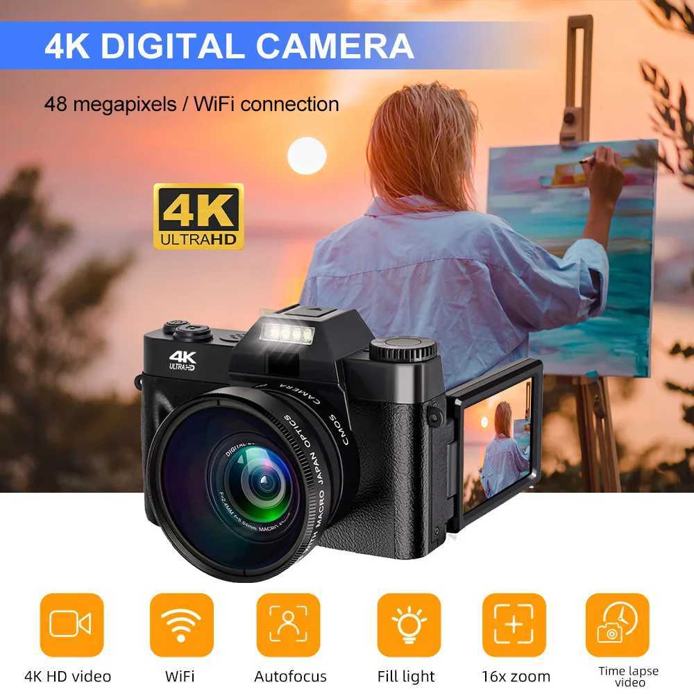 4K Digital Camera 48MP 16X Digital Zoom 3 Flip Screen WiFi Web Camcorder Vintage Photography Compact Professional Video Camera XJ250603