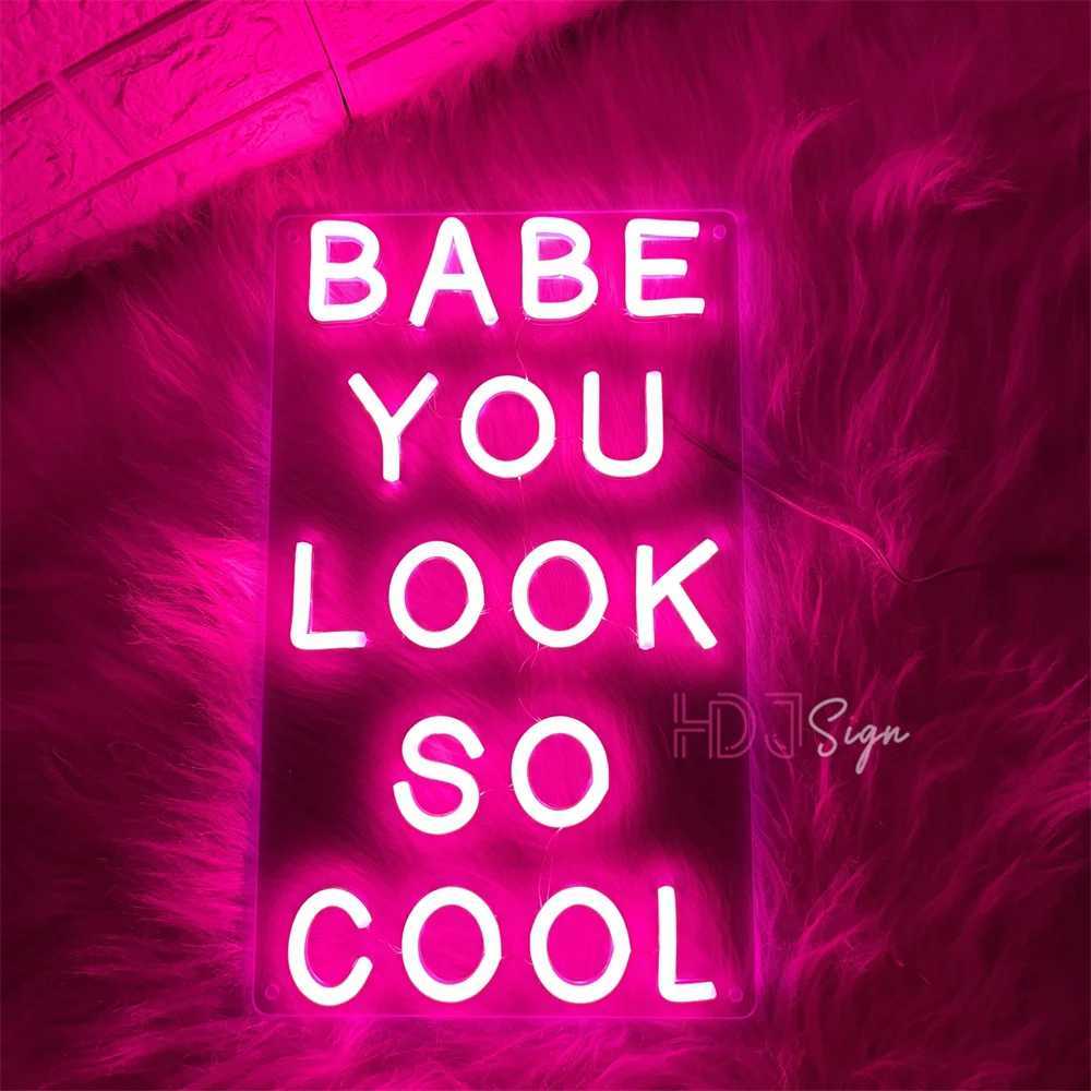 LED Neon Sign BABE YOU LOOK SO COOL Neon Light Sign Beauty Room Decor Bedroom Girl Pink Decor Wall Hanging Neon LED Sign USBXJ250602