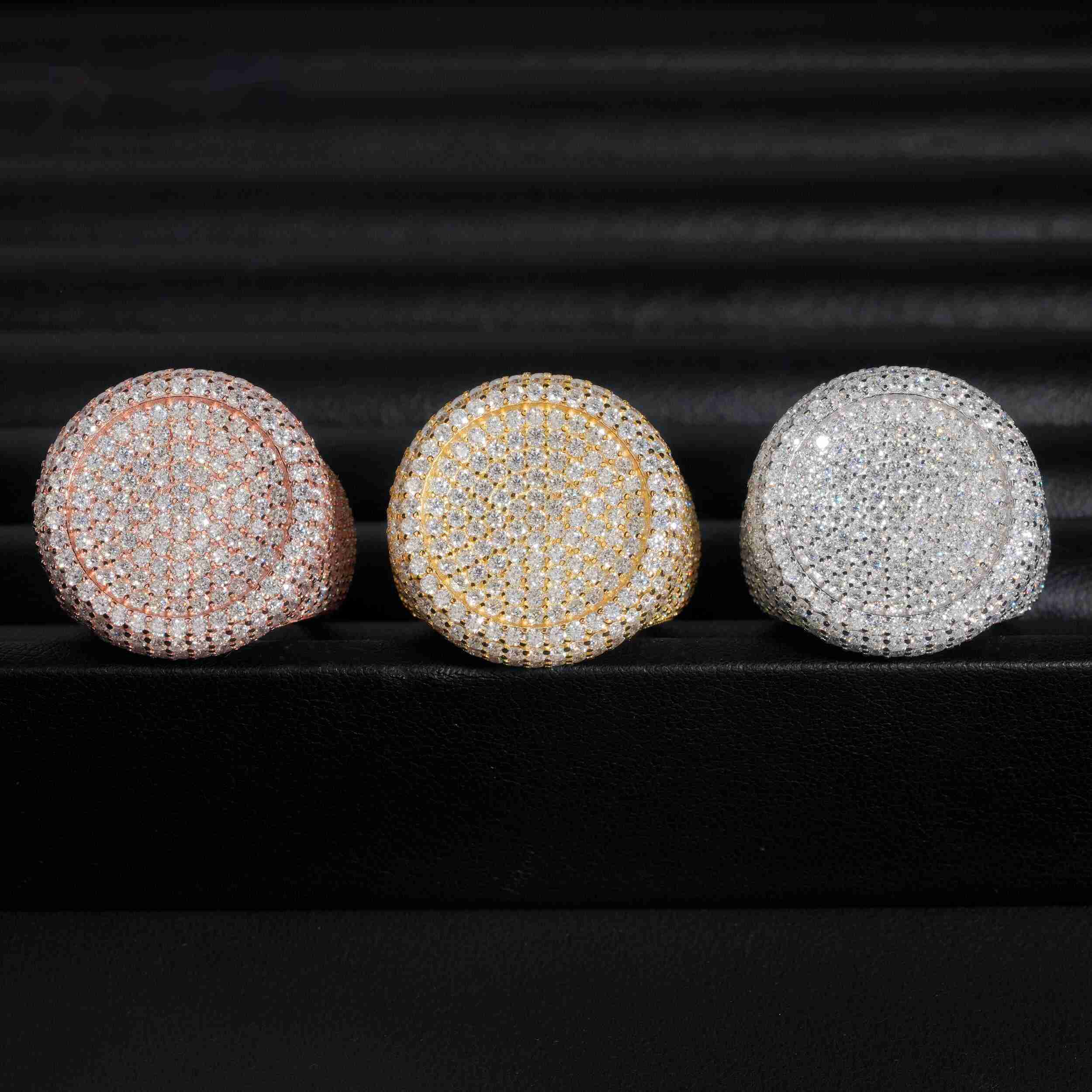 Hot Sale Round Shape Moissanite VVS Pass Diamond Test 925 Sliver Gold Plated Mens Moissanite Diamond Hip Hop Iced Out Rings