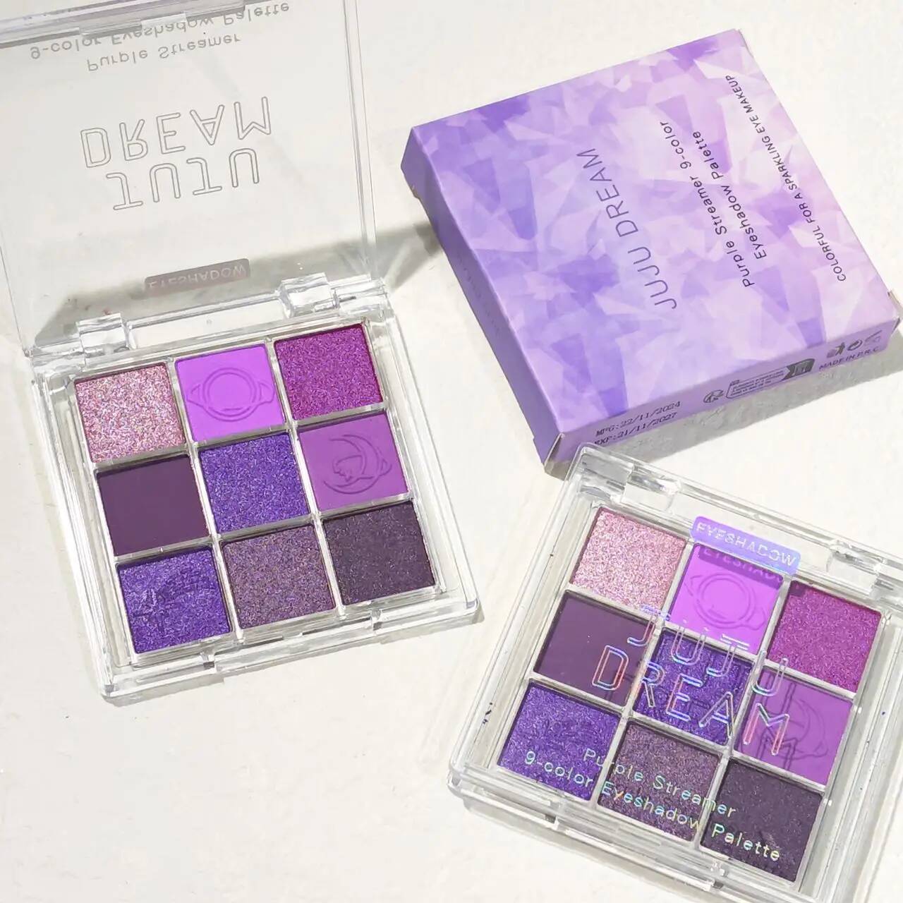 Nine-Grid Purple Eyeshadow, Smoky Violet & Pearlescent Matte, Perfect for an Alluring and Enchanting Eye Makeup.