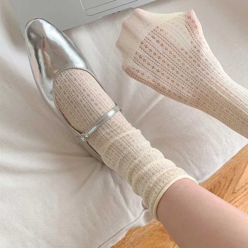 4 Pairs Socks For Women Thin Summer New Candy Color Hollow Out Loose Socks Womens Casual Basic Sweet Girls Fashion Long SocksT250602