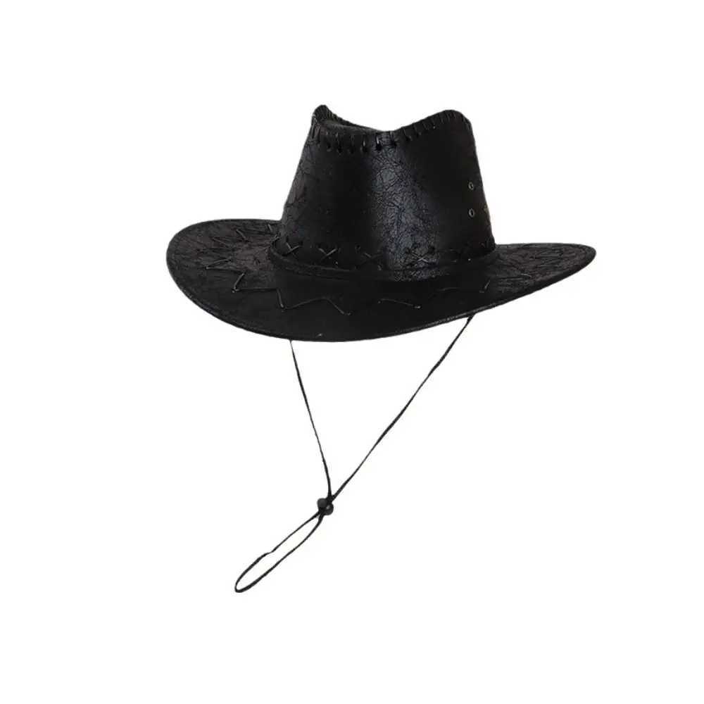 PU Leather Western Cowboy Hat Knight Hat Beach Cap Summer Sun Hat Outdoor Visor Cap Sun Protection Cap Sunscreen Cap Holiday W250602