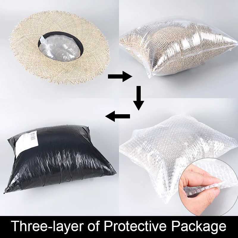 100% Natural Grasses Straw Hat Women 2025 Summer Wide Brim Travel Beach Sun Hat Black Ribbon Protection Visor Cap Panama Sunhat W250602