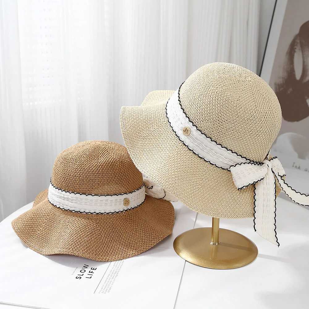 Womens 2025 Bow-trim Fisherman Hat Spring Summer Sunshade Foldable Travel Beach Sun Hat Holiday Fashion Accessories New W250602