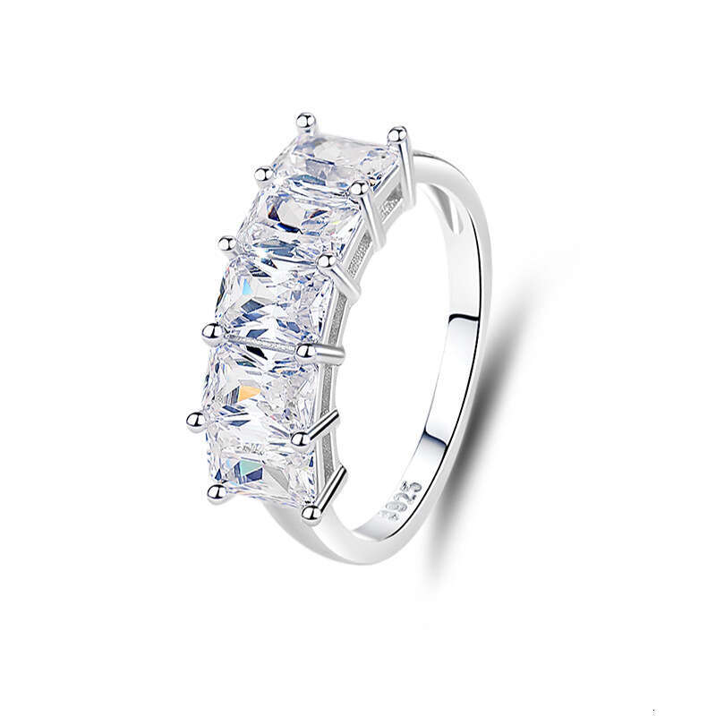 S Silver Zircon Seven Princess for Women, Niche Stackable Band Ring, Full Inlaid HW Diamond Ring