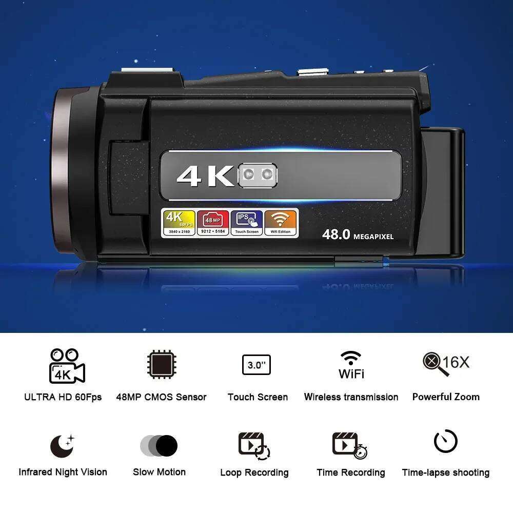 4k Cameras Professional Camcorder for Vlog Video WiFi 48MP Youtube 16X Zoom Camera Digital Webcam
