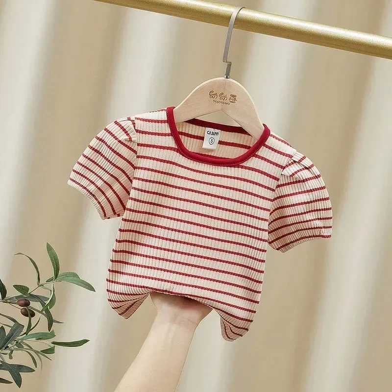 Baby Girls Short Sleeved T-Shirt 2024 Summer Kids Top Tees Toddler Striped Printed Shirts Childrens Clothes Korean Style T250603