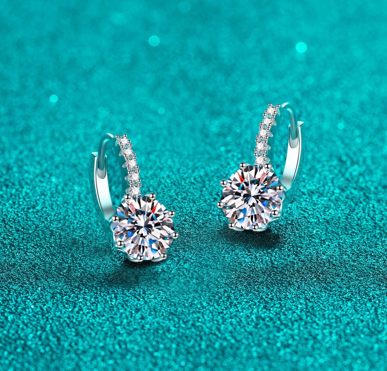 925 sterling silver Moissanite hoop earrings with PT950 platinum coating, elegant and delicate design, perfect for gifting or daily wear.