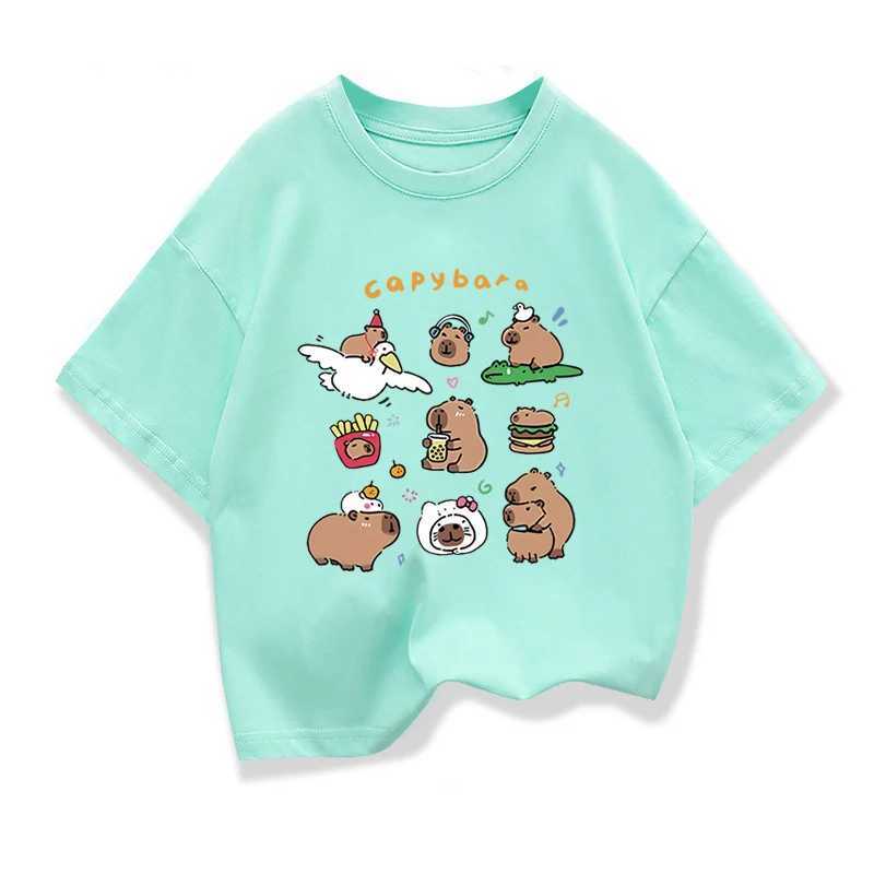 Kids Summer Clothes With Cute Capybara Print Child Short Sleeved Tee Shirt Funny Clothes 2025 New Kids Cotton Loose T-shirt T250603