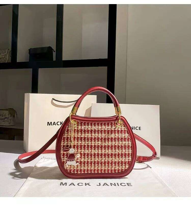 Autumn High Quality Red Color Fashion Fabric Square Women's Handbag Lady Purse Female Shoulder Messenger Wedding Bag